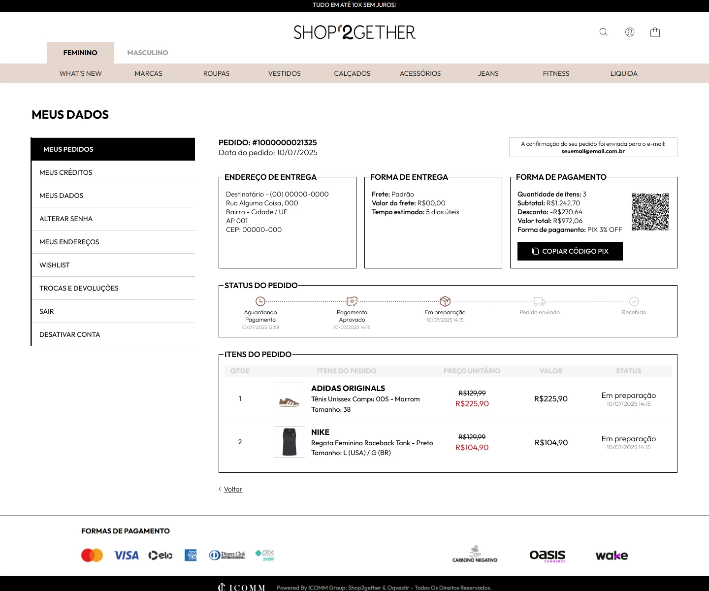 Minha Conta Shop2Gether - Ambiente Logado