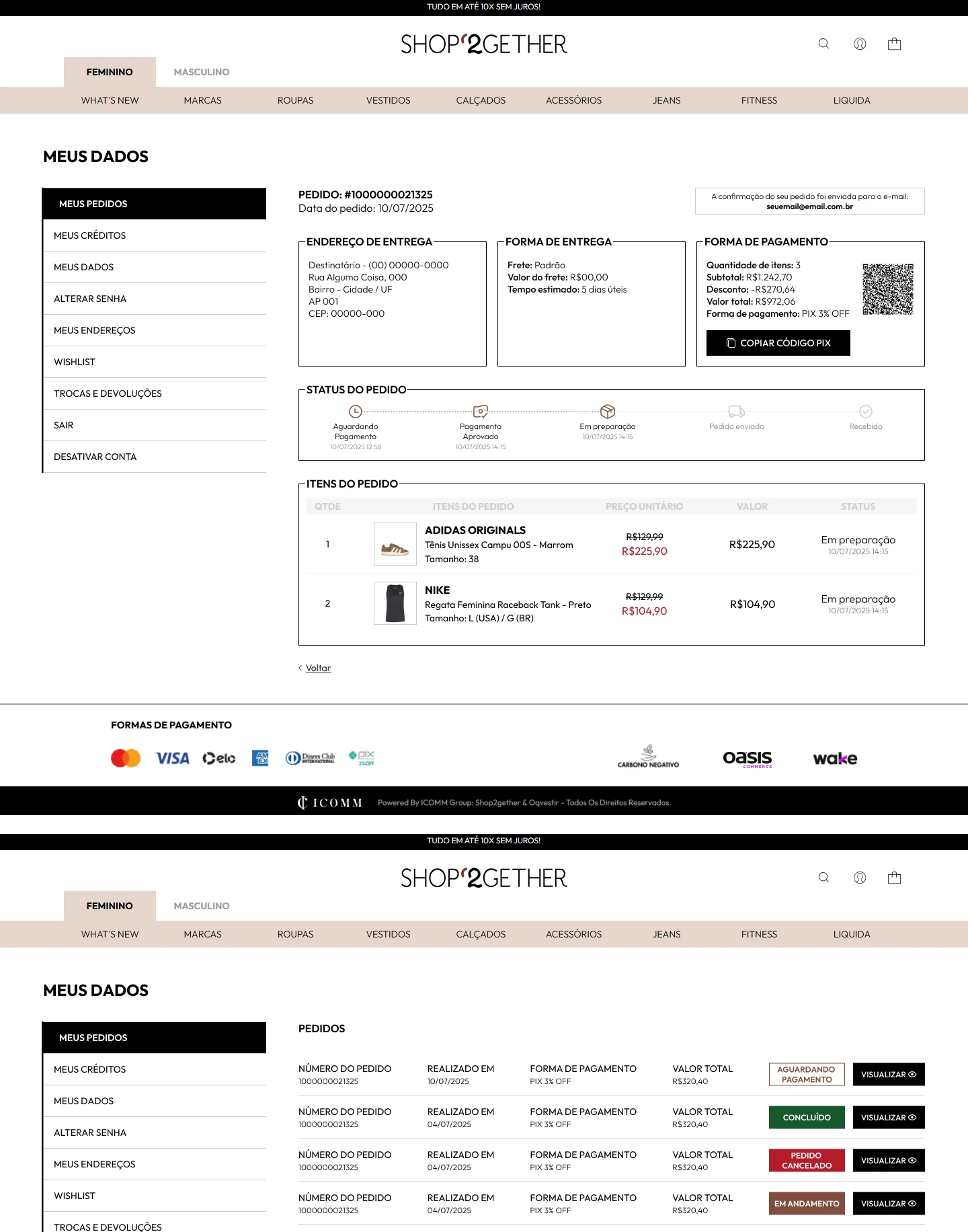 Minha Conta Shop2Gether - Ambiente Logado